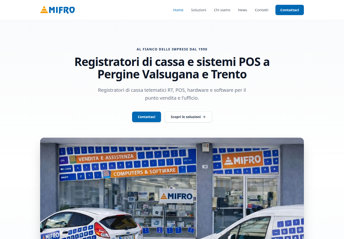 Homepage di Mifro con servizi e sede dell’azienda a Pergine Valsugana